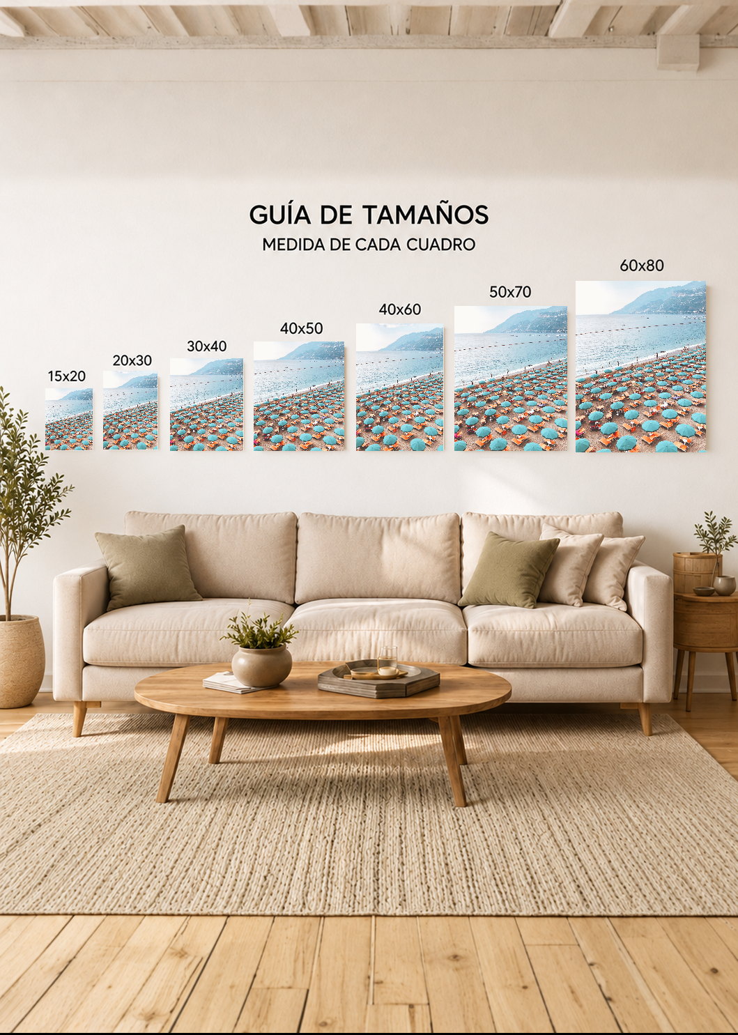 Cuadro Decorativo Mural Sin Marco 5mm - Playa, Sombrillas Turquesa Aérea