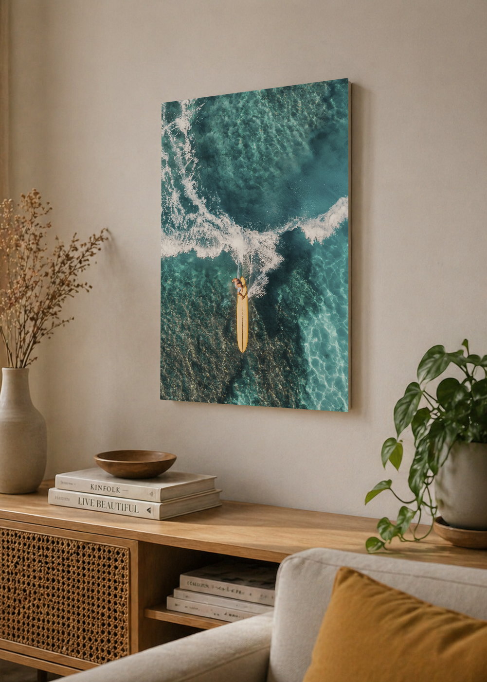 Cuadro Decorativo Mural Sin Marco 5mm - Playa, Surfista Aéreo Ola Turquesa