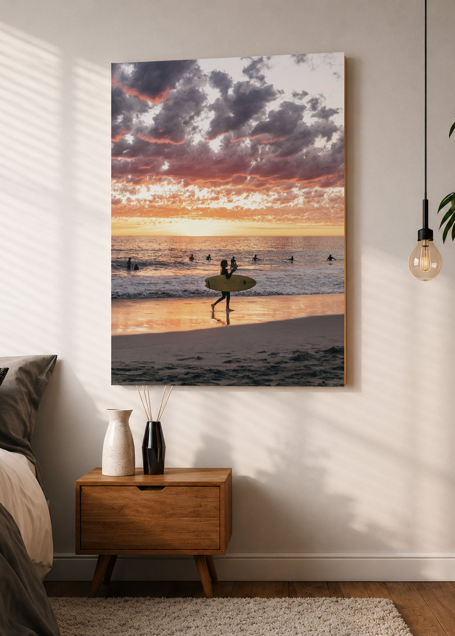 Cuadro Decorativo Mural Sin Marco 5mm - Playa, Surfista Atardecer Nubes