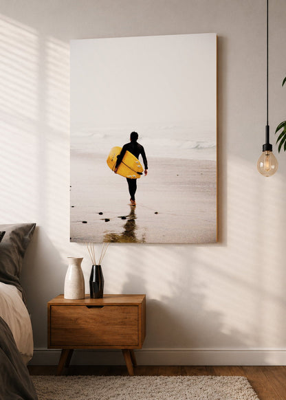 Cuadro Decorativo Mural Sin Marco 5mm - Playa, Surfista Caminando Amarillo