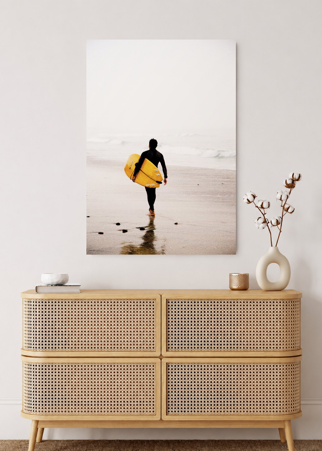 Cuadro Decorativo Mural Sin Marco 5mm - Playa, Surfista Caminando Amarillo