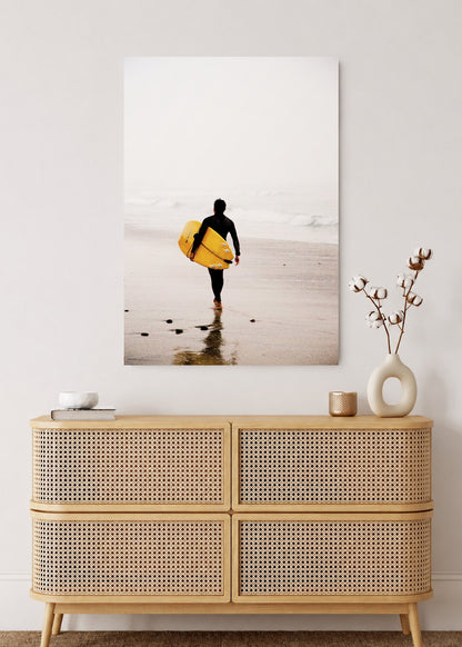 Cuadro Decorativo Mural Sin Marco 5mm - Playa, Surfista Caminando Amarillo