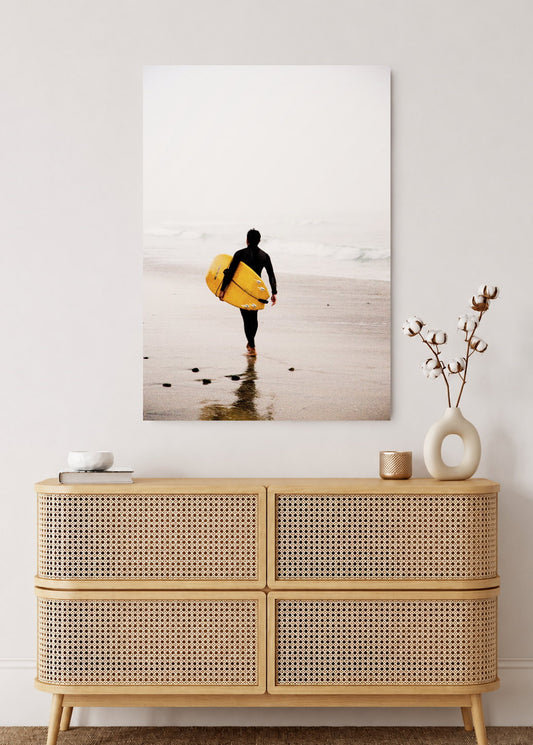Cuadro Decorativo Mural Sin Marco 5mm - Playa, Surfista Caminando Amarillo