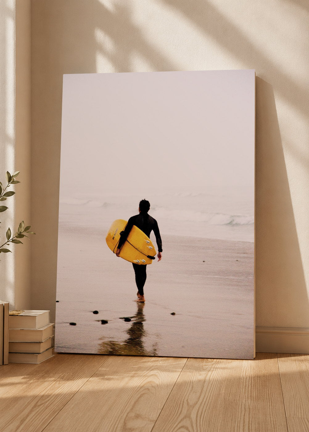 Cuadro Decorativo Mural Sin Marco 5mm - Playa, Surfista Caminando Amarillo