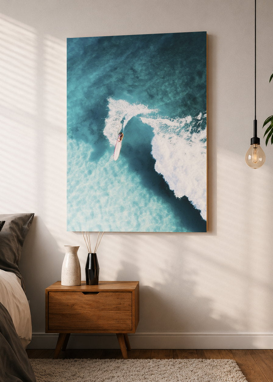 Cuadro Decorativo Mural Sin Marco 5mm - Playa, Surfista Ola Blanca