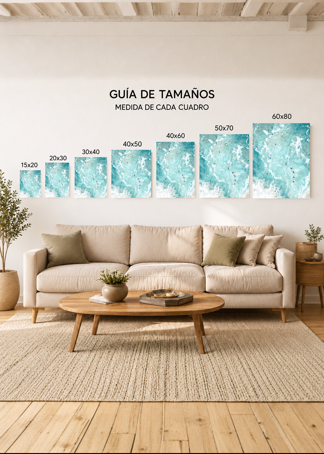 Cuadro Decorativo Mural Sin Marco 5mm - Playa, Surfistas Agua Turquesa