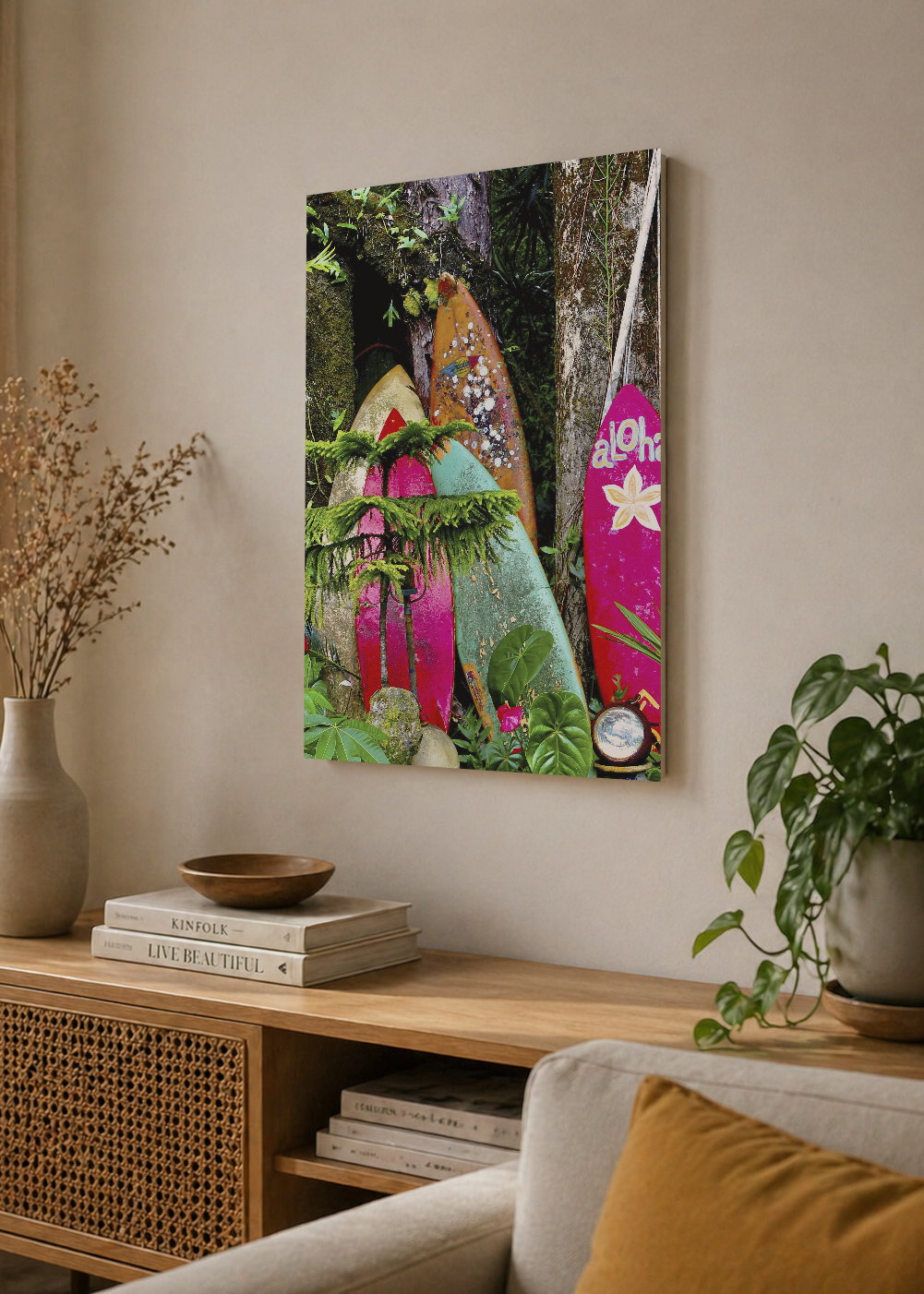 Cuadro Decorativo Mural Sin Marco 5mm - Playa, Tablas Aloha Tropical