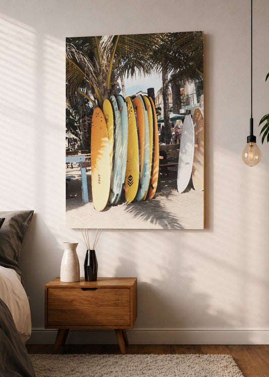 Cuadro Decorativo Mural Sin Marco 5mm - Playa, Tablas Amarillas Palmeras
