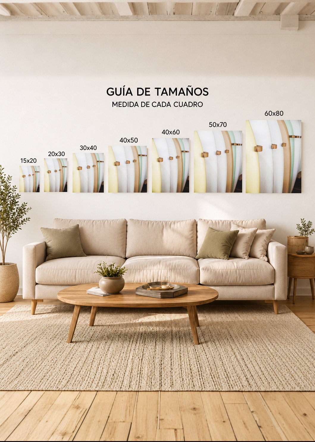 Cuadro Decorativo Mural Sin Marco 5mm - Playa, Tablas Apiladas Pastel