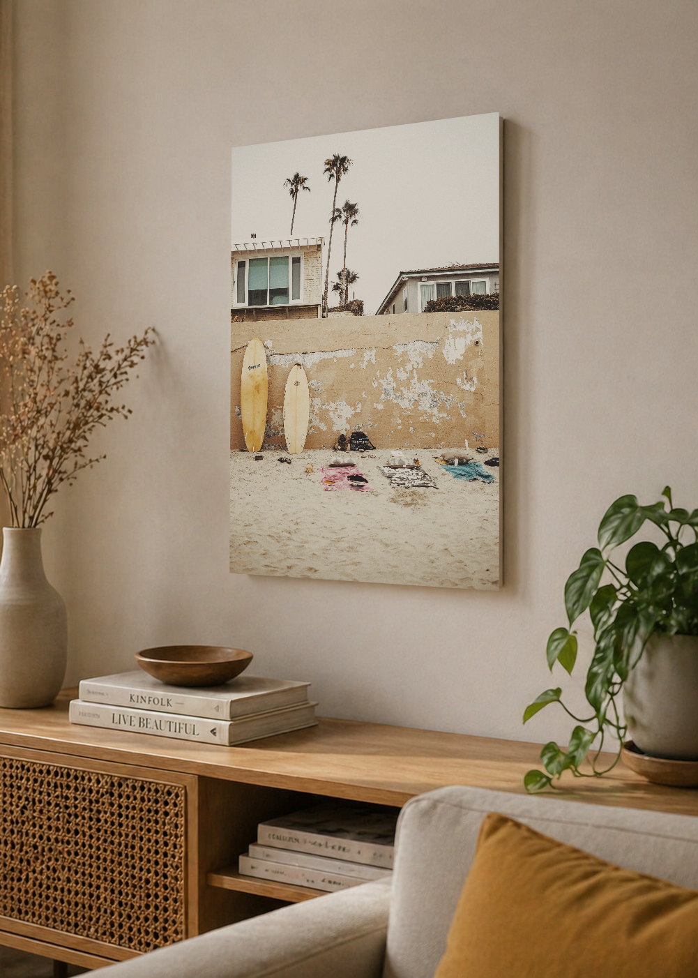 Cuadro Decorativo Mural Sin Marco 5mm - Playa, Tablas Pared Beige