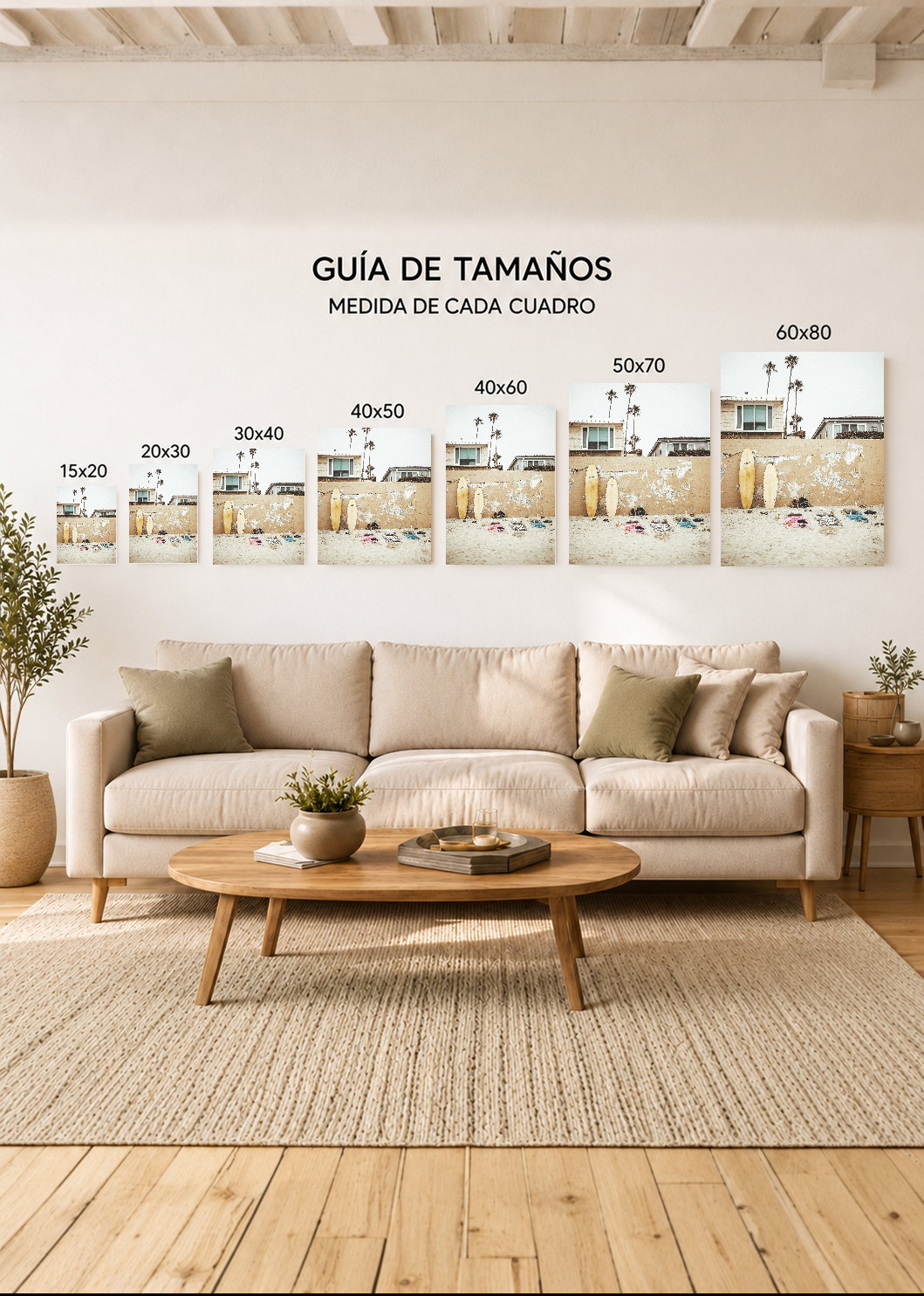 Cuadro Decorativo Mural Sin Marco 5mm - Playa, Tablas Pared Beige