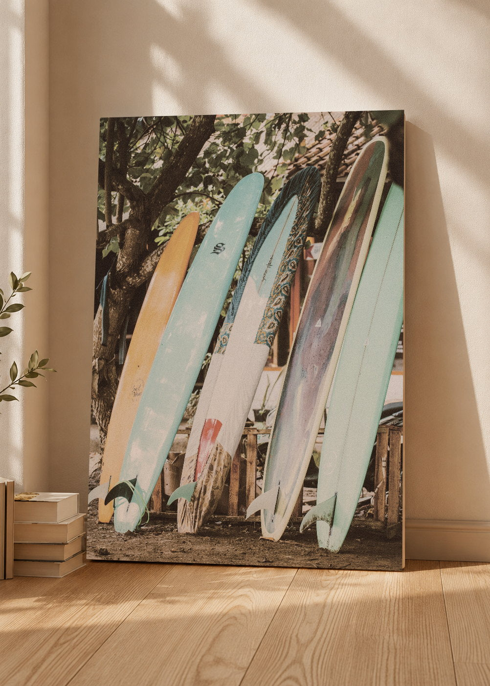 Cuadro Decorativo Mural Sin Marco 5mm - Playa, Tablas Pastel Apoyadas