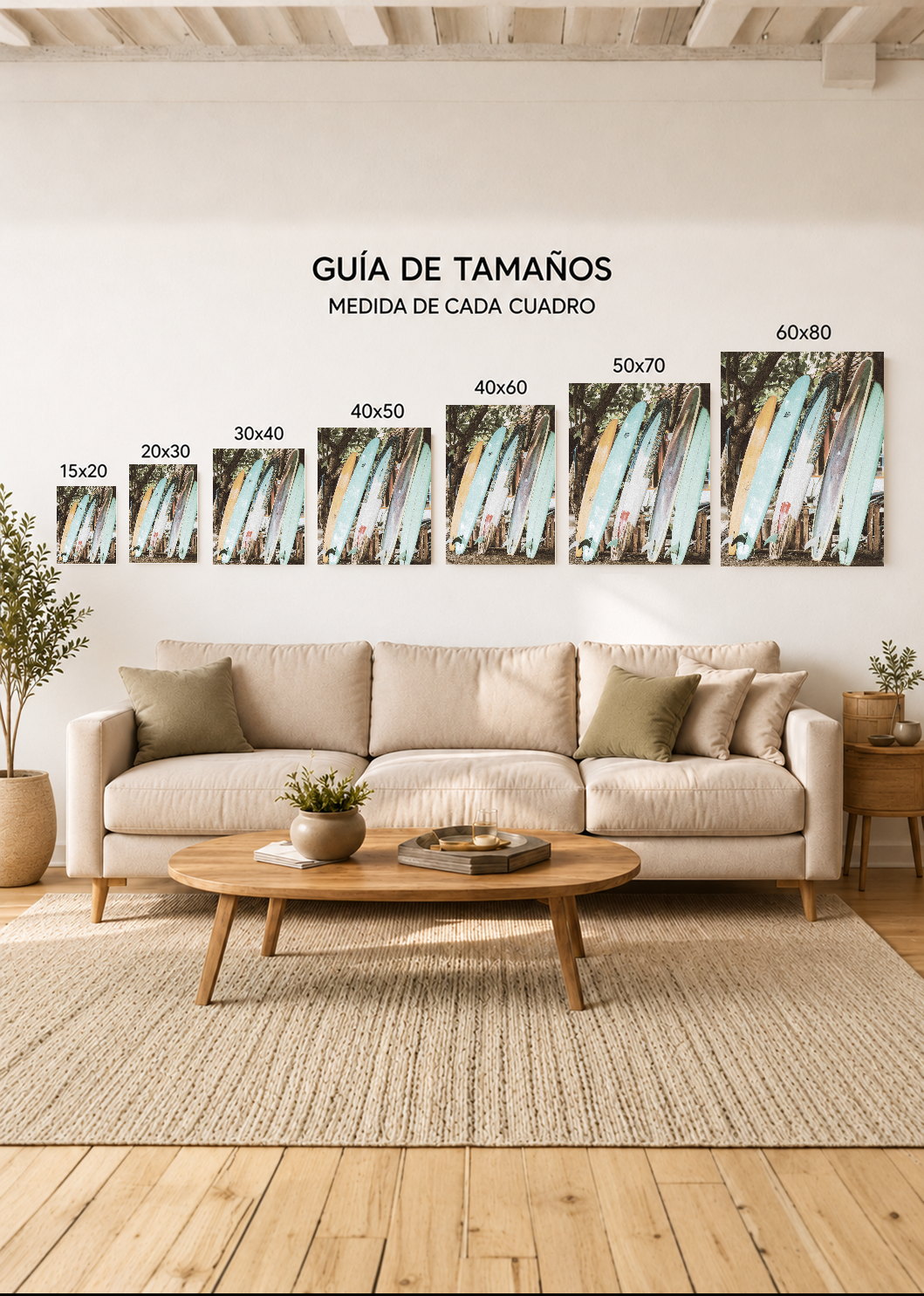 Cuadro Decorativo Mural Sin Marco 5mm - Playa, Tablas Pastel Apoyadas