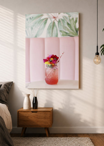 Cuadro Decorativo Mural Sin Marco 5mm - Playa, Trago Flores Rosa