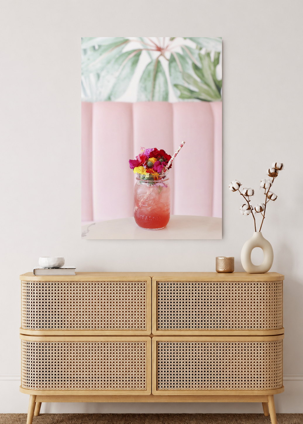 Cuadro Decorativo Mural Sin Marco 5mm - Playa, Trago Flores Rosa