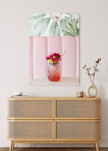 Cuadro Decorativo Mural Sin Marco 5mm - Playa, Trago Flores Rosa