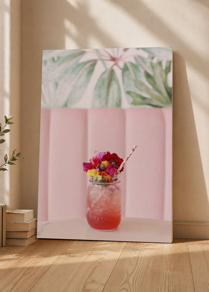 Cuadro Decorativo Mural Sin Marco 5mm - Playa, Trago Flores Rosa