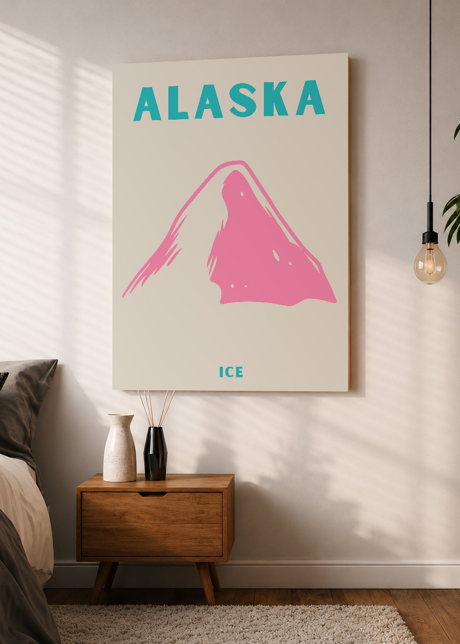 Cuadro Decorativo Mural Sin Marco 5mm - Travel, Alaska, Montaña Rosa Beige