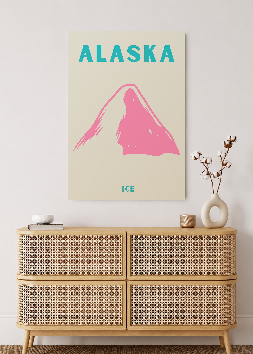 Cuadro Decorativo Mural Sin Marco 5mm - Travel, Alaska, Montaña Rosa Beige
