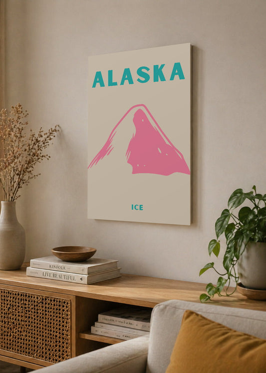 Cuadro Decorativo Mural Sin Marco 5mm - Travel, Alaska, Montaña Rosa Beige