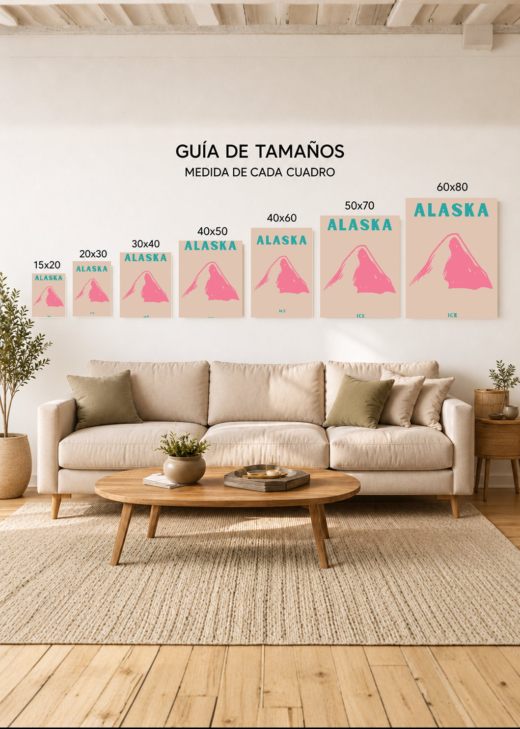 Cuadro Decorativo Mural Sin Marco 5mm - Travel, Alaska, Montaña Rosa Beige
