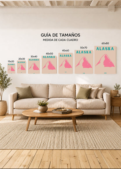 Cuadro Decorativo Mural Sin Marco 5mm - Travel, Alaska, Montaña Rosa Beige