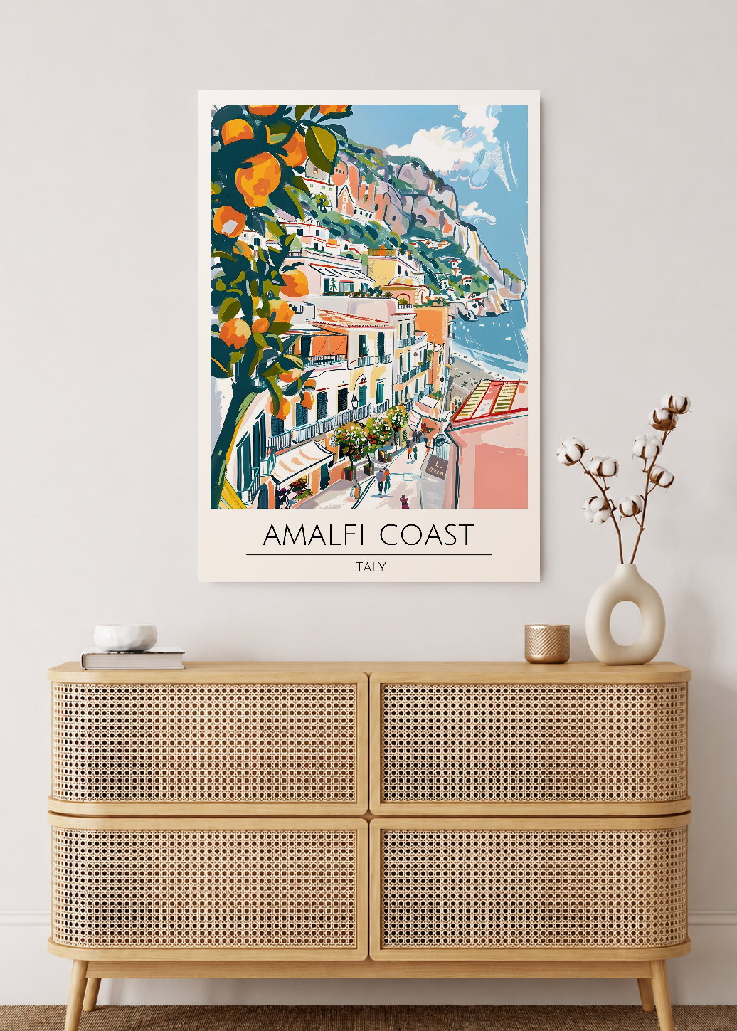 Cuadro Decorativo Mural Sin Marco 5mm - Travel, Amalfi, Italia, Ilustración Naranjos