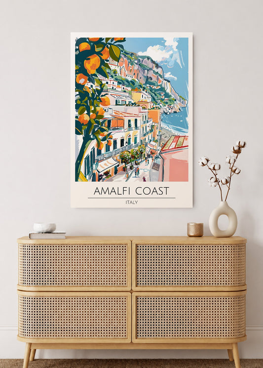 Cuadro Decorativo Mural Sin Marco 5mm - Travel, Amalfi, Italia, Ilustración Naranjos