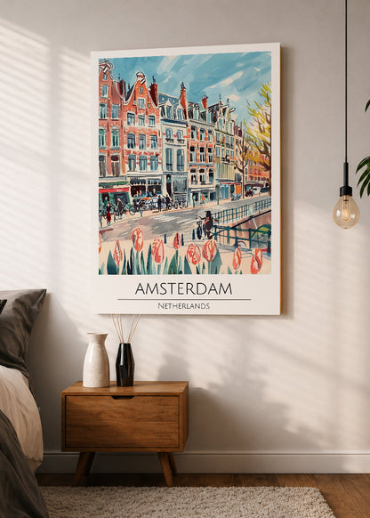 Cuadro Decorativo Mural Sin Marco 5mm - Travel, Ámsterdam, Países Bajos, Ilustración Canal