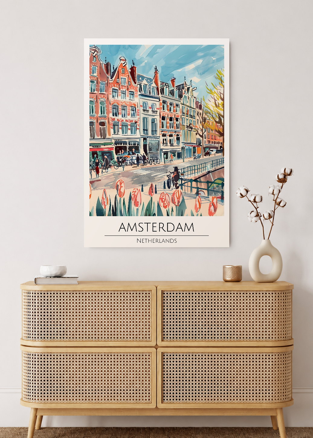 Cuadro Decorativo Mural Sin Marco 5mm - Travel, Ámsterdam, Países Bajos, Ilustración Canal