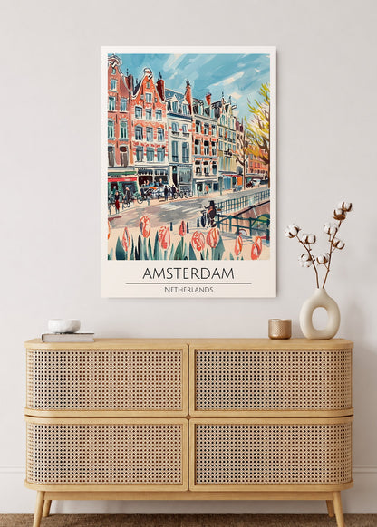 Cuadro Decorativo Mural Sin Marco 5mm - Travel, Ámsterdam, Países Bajos, Ilustración Canal