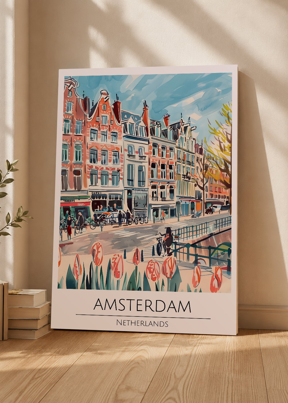 Cuadro Decorativo Mural Sin Marco 5mm - Travel, Ámsterdam, Países Bajos, Ilustración Canal