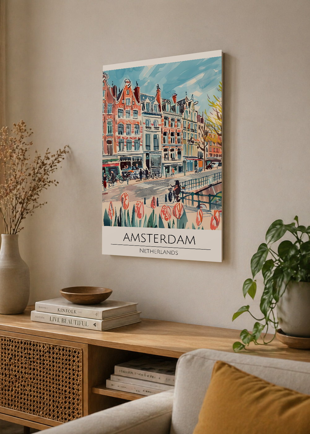 Cuadro Decorativo Mural Sin Marco 5mm - Travel, Ámsterdam, Países Bajos, Ilustración Canal