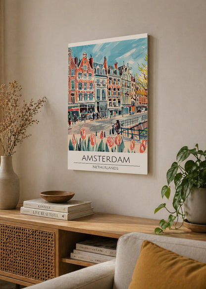 Cuadro Decorativo Mural Sin Marco 5mm - Travel, Ámsterdam, Países Bajos, Ilustración Canal