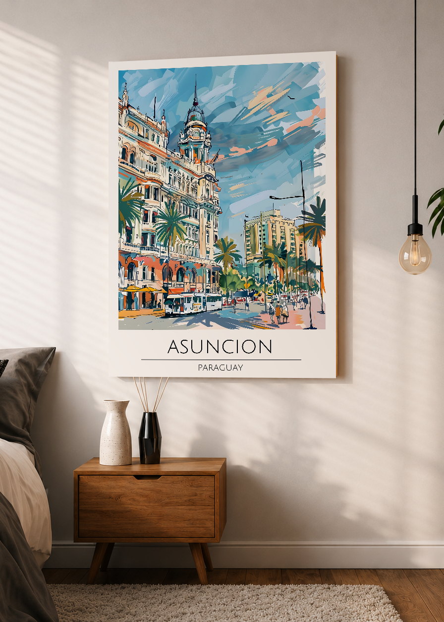 Cuadro Decorativo Mural Sin Marco 5mm - Travel, Asunción, Paraguay, Ilustración Ciudad