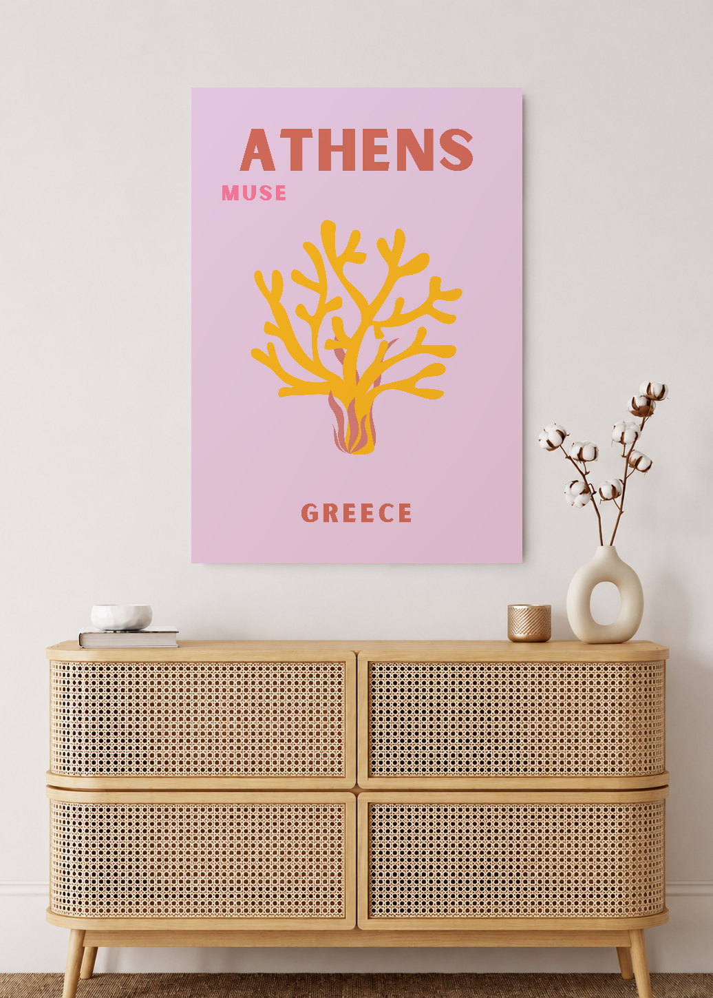 Cuadro Decorativo Mural Sin Marco 5mm - Travel, Atenas, Grecia, Coral Lila