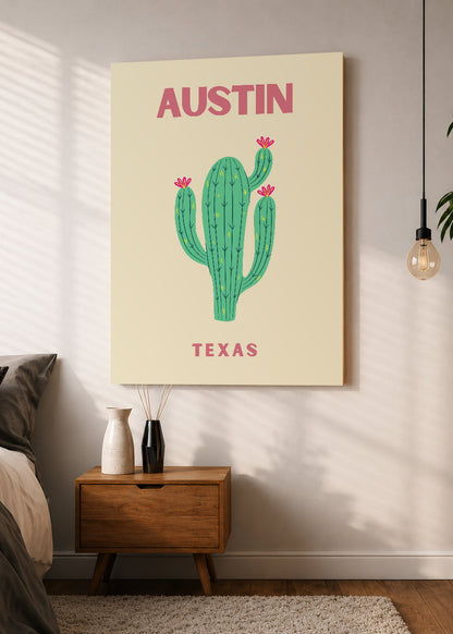 Cuadro Decorativo Mural Sin Marco 5mm - Travel, Austin, Texas, Cactus Crema