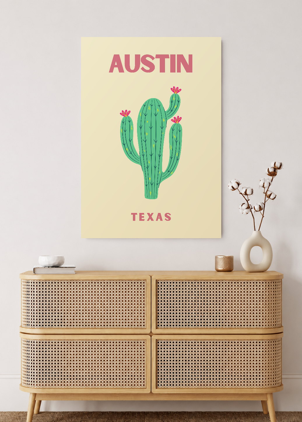 Cuadro Decorativo Mural Sin Marco 5mm - Travel, Austin, Texas, Cactus Crema