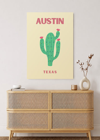 Cuadro Decorativo Mural Sin Marco 5mm - Travel, Austin, Texas, Cactus Crema