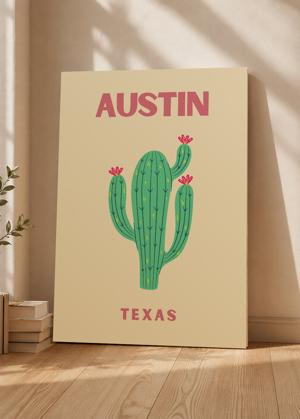Cuadro Decorativo Mural Sin Marco 5mm - Travel, Austin, Texas, Cactus Crema