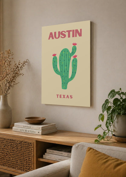 Cuadro Decorativo Mural Sin Marco 5mm - Travel, Austin, Texas, Cactus Crema
