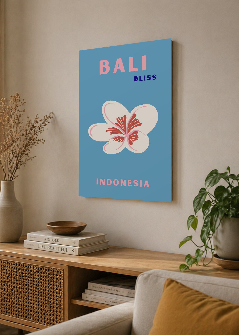 Cuadro Decorativo Mural Sin Marco 5mm - Travel, Bali, Indonesia, Flor Azul