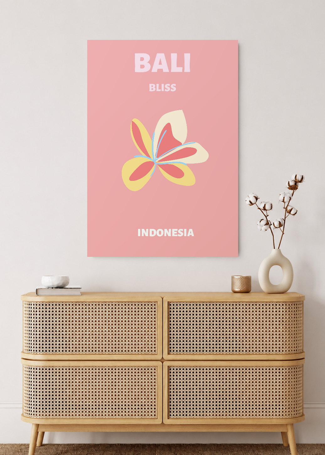 Cuadro Decorativo Mural Sin Marco 5mm - Travel, Bali, Indonesia, Flor Rosa