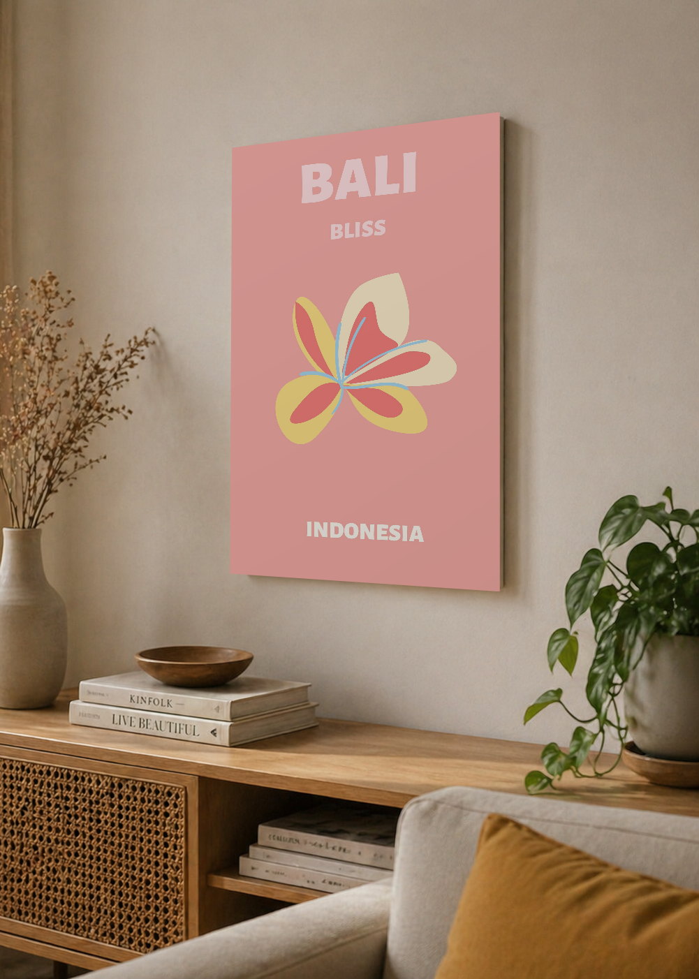 Cuadro Decorativo Mural Sin Marco 5mm - Travel, Bali, Indonesia, Flor Rosa