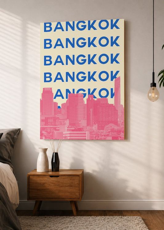 Cuadro Decorativo Mural Sin Marco 5mm - Travel, Bangkok, Tailandia, Skyline Azul Rosa