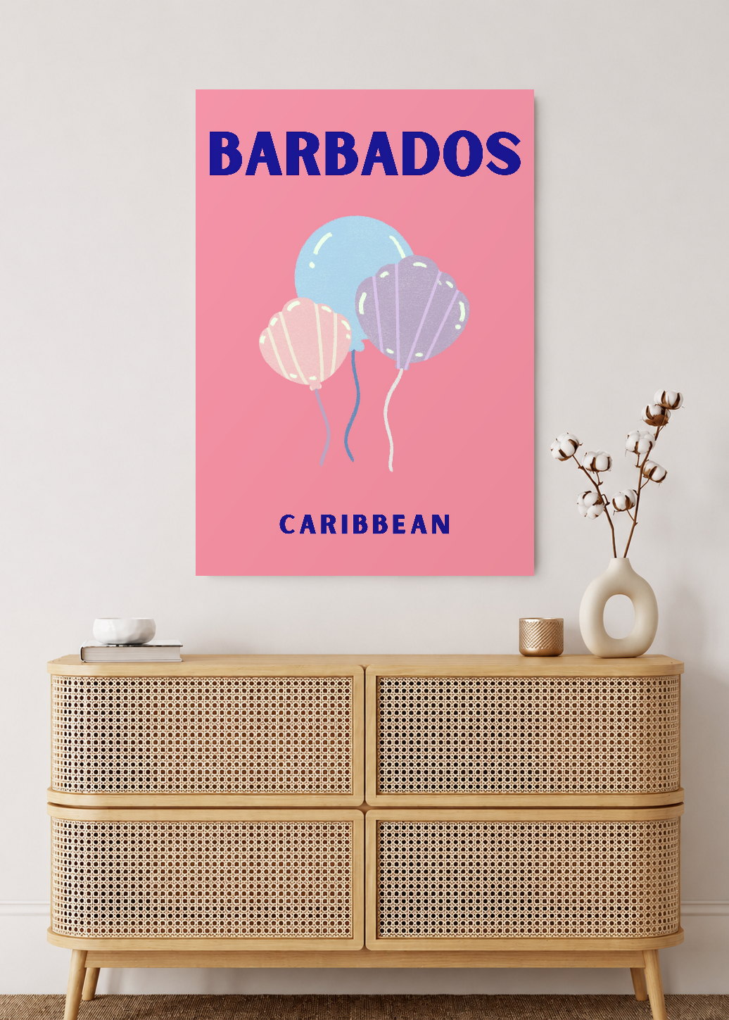 Cuadro Decorativo Mural Sin Marco 5mm - Travel, Barbados, Caribe, Medusas Rosa