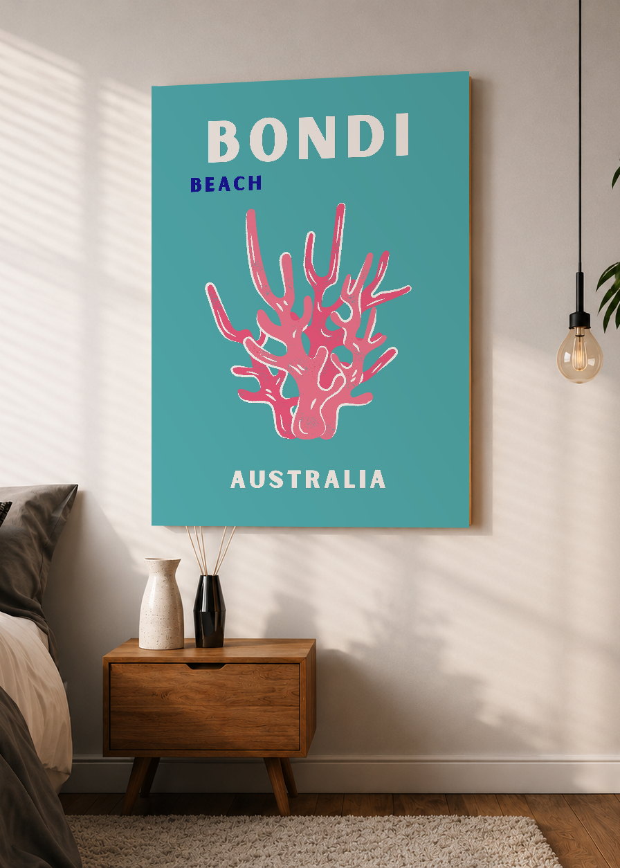 Cuadro Decorativo Mural Sin Marco 5mm - Travel, Bondi, Australia, Coral Blanco