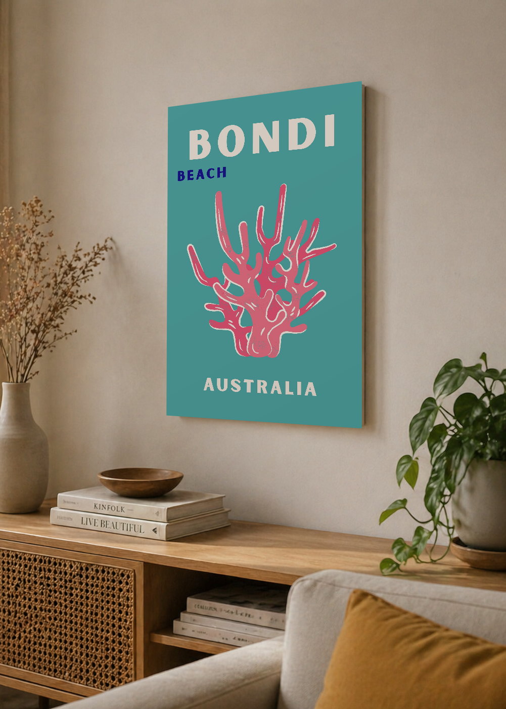 Cuadro Decorativo Mural Sin Marco 5mm - Travel, Bondi, Australia, Coral Blanco