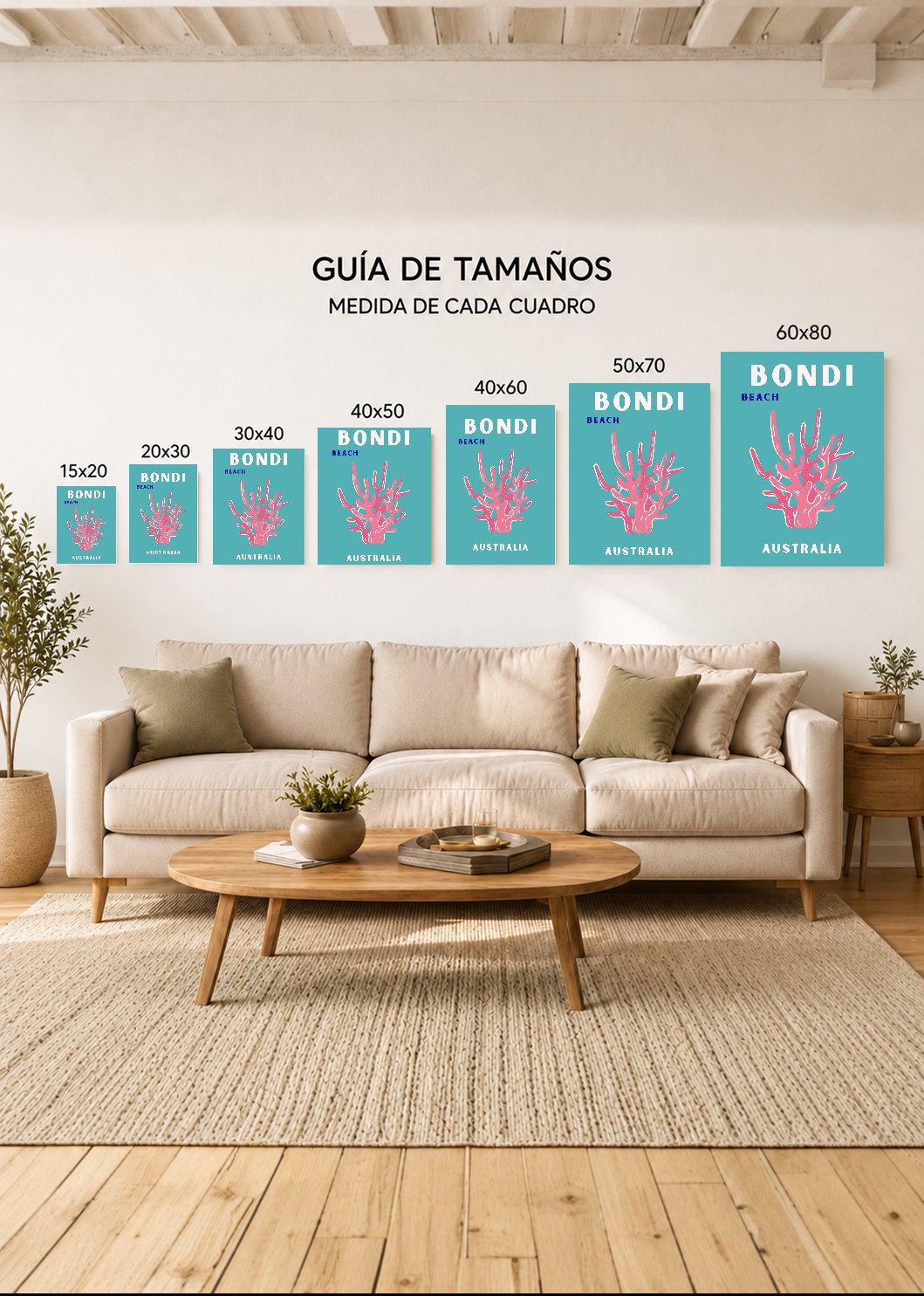Cuadro Decorativo Mural Sin Marco 5mm - Travel, Bondi, Australia, Coral Blanco