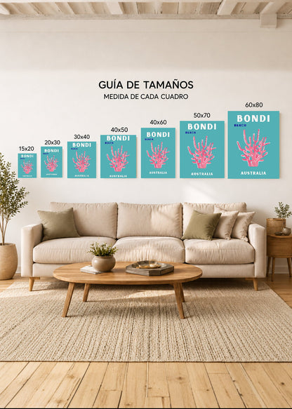 Cuadro Decorativo Mural Sin Marco 5mm - Travel, Bondi, Australia, Coral Blanco